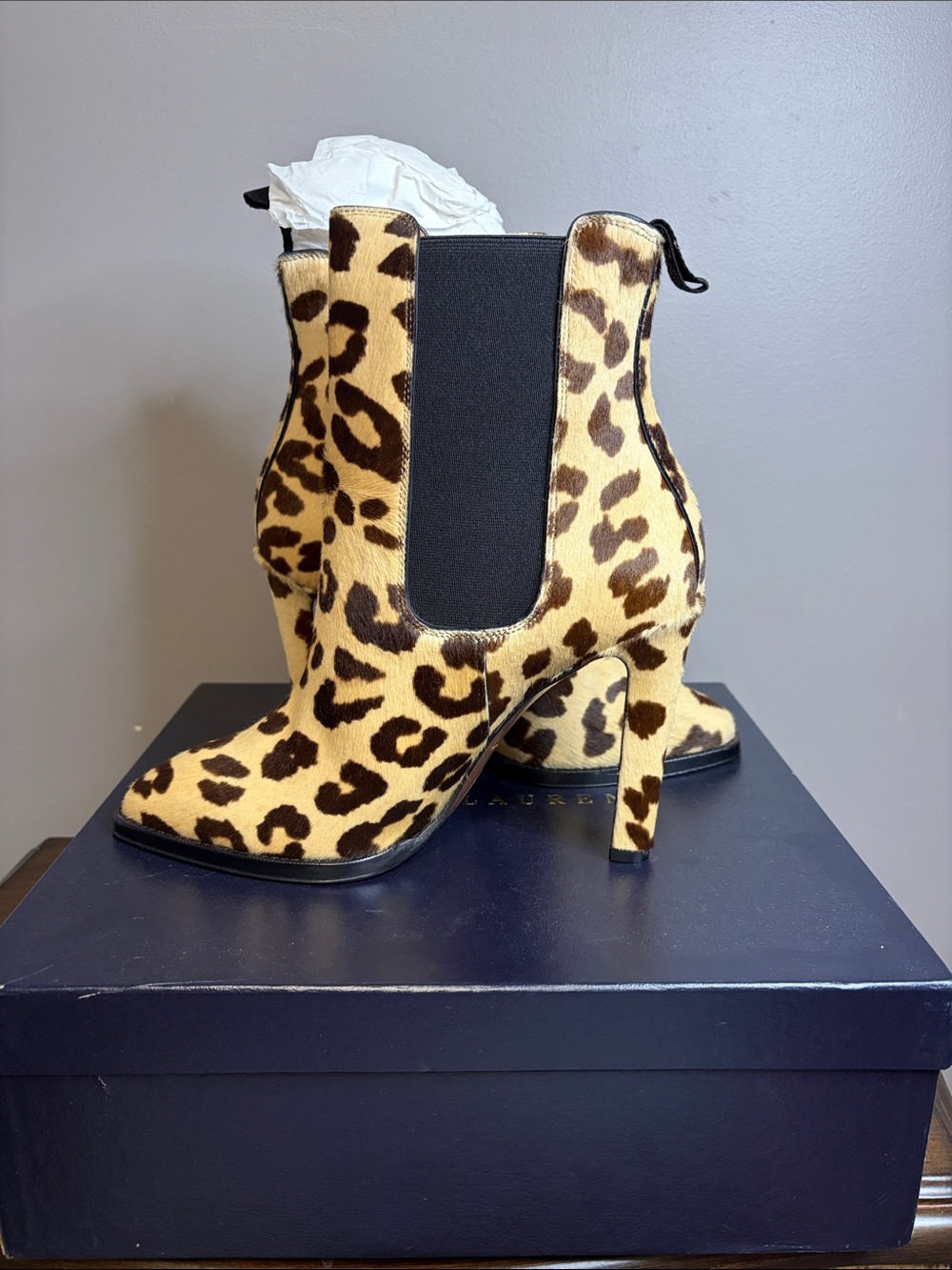 Ralph Lauren Purple Label Zoie Multi Leopard Print Calf Hair Boots size 40 NIB